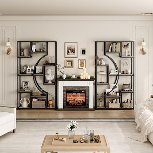 70.8" Tall Bookshelf Set of 2, 79" Wide Geometric Display Shelf with 18 Open Storage Shelves, Etagere Bookcase for Living Room, Office