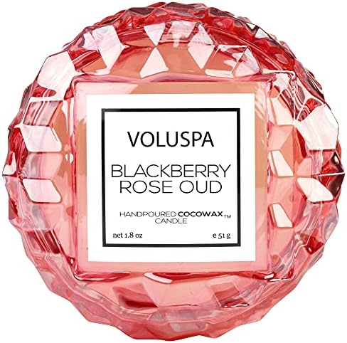 Voluspa BlackBerry Rose Oud Candle | Macaron | 1.8 Oz. | 15 Hour Burn Time | Coconut Wax and Natural Wicks for a Cleaner Burn | Vegan | Hand-Poured