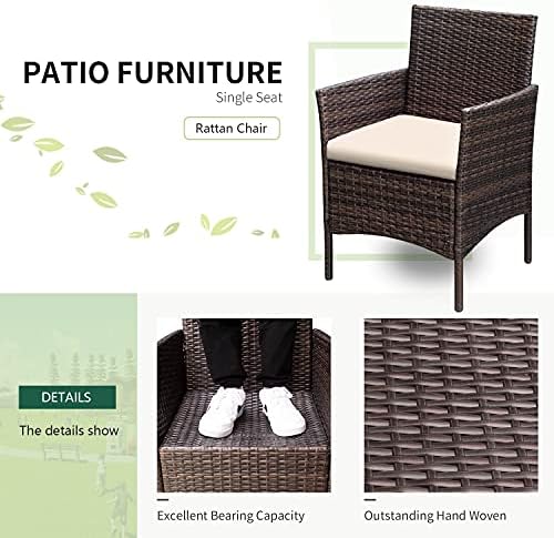 Greesum 3 Pieces Patio Furniture Sets Outdoor PE Wicker Chairs,Beige