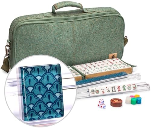 Yellow Mountain Imports American Mahjong Set, Chinoise with Soft Leatherette Case - Racks with Pushers, Scoring Coins, Dice, and Wind Indicator