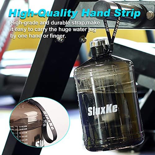 SLUXKE Gallon Big Water Bottle with Handle, 128oz Leakproof BPA Free Fitness Sports Water Bottle with Motivational Time Marker & Wide Mouth Ensure You Drink More Water