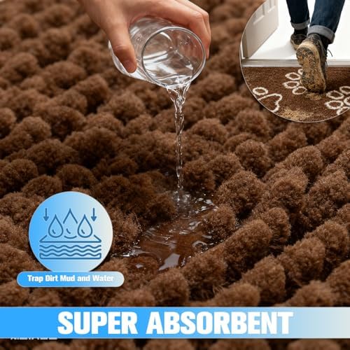 Dog Door Mat for Muddy Paws - Highly Absorbent Microfiber Pet Rug, Quick Dry Chenille Dog Runner Rug Indoor Outdoor, Non-Slip Entryway Carpet Washable Mud Mat for Dogs, Blue 60"x30"