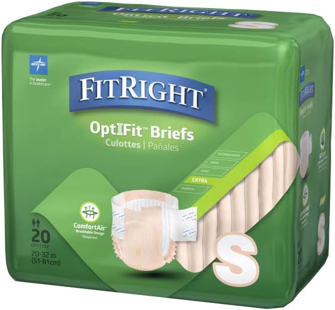 FitRight Adult Diapers, Extra Heavy Absorbency, XL (Waist Size 56in-64in), 80 Count, OptiFit Incontinence Briefs for Men and Women, Disposable, Moisture Wicking, Leak Protection,