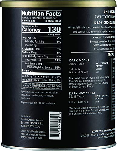 Ghirardelli Dark Chocolate & Cocoa Sweet Ground Powder, 3 lb Can