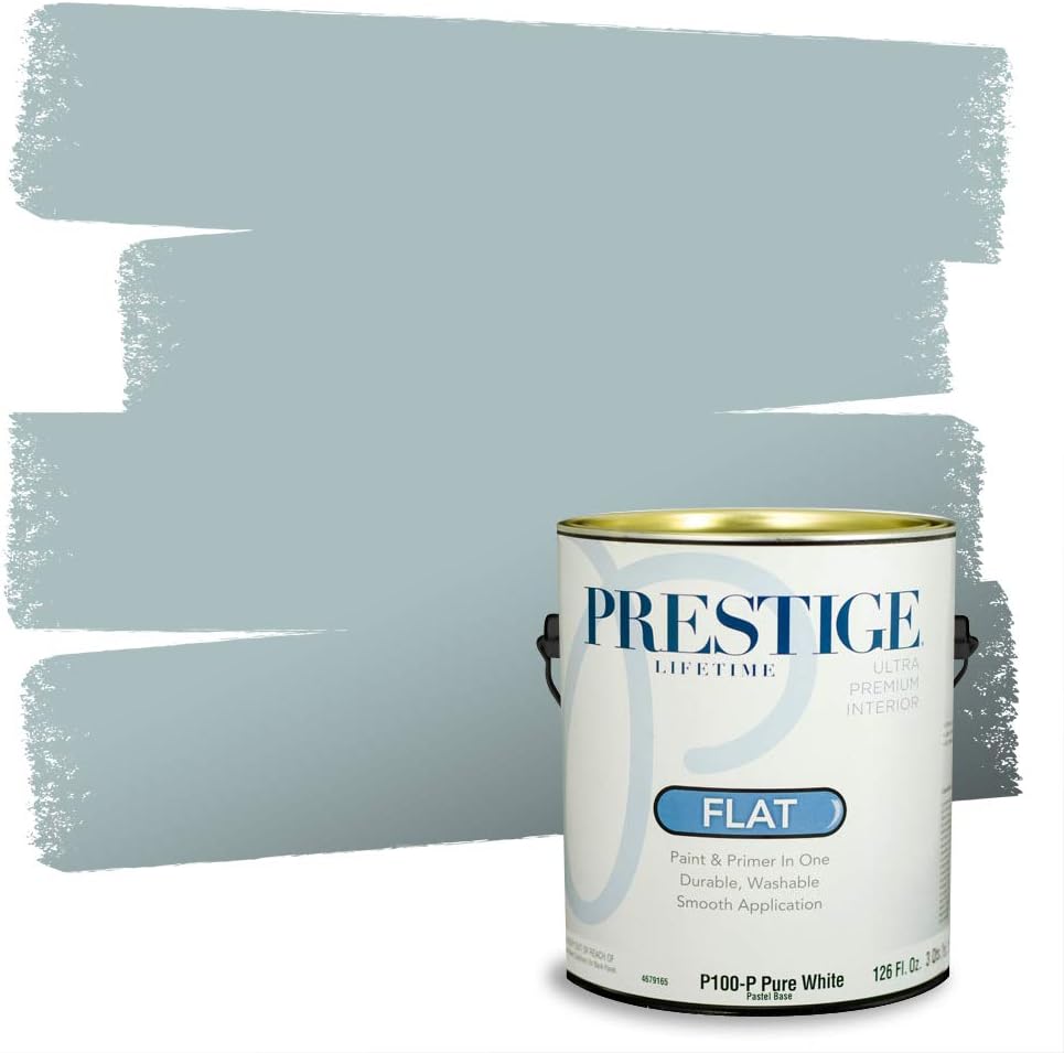 PRESTIGE Paints E100-T-SW6241 Exterior Paint and Primer in One, 1-Gallon, Flat, Comparable Match of Sherwin Williams Aleutian, 1 Gallon, SW18-Aleutian