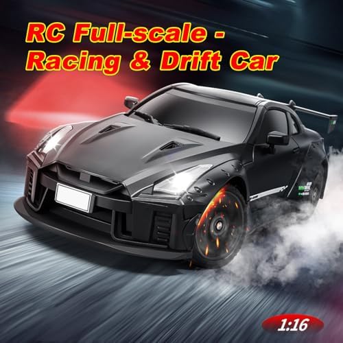 RC Drift Car, 1:16 Scales MN268 GTR Remote Control Drift Car with Gyro, LED Lights, Drifting Tires