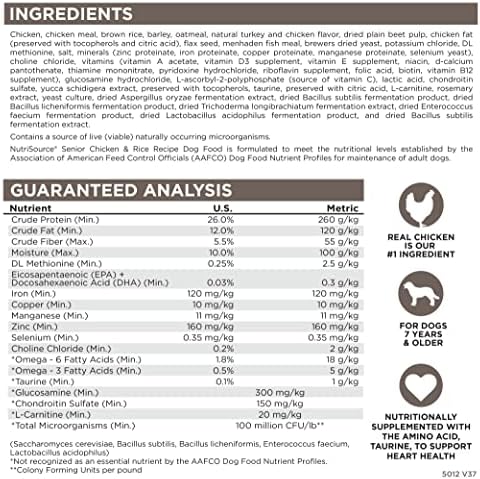 NutriSource Senior Dry Dog Food, Chicken & Rice, 26 lb | Probiotic & Prebiotic Support, Glucosamine & Chondroitin, Grain Inclusive, No Corn Wheat or Soy