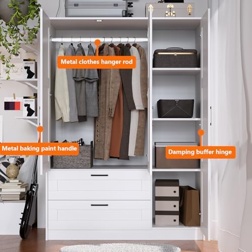 Fenghua Lizhi 3 Doors Wooden Wardrobe Closet Armoire, White Storage Cabinet for Hanging Clothes, Bedroom Large Capacity Freestanding Armoire,Wood Wardrobe Combination with Shelves