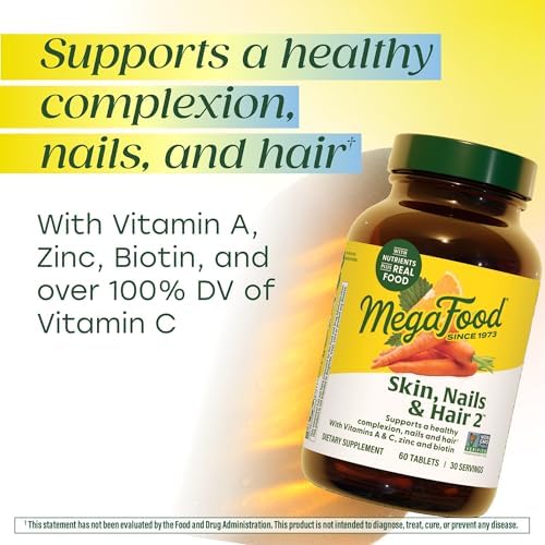 MegaFood Skin, Nails & Hair 2, with Biotin, Vitamin A, C & Zinc, 90 Tablets | Vitamins For Women and Men, Supports a Healthy Complexion, Nails and Hair, Chelated Zinc, Non-GMO, Vegan, 45 Servings