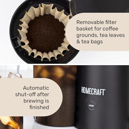 Homecraft 3-Quart Iced Coffee and Tea Maker with Filter Basket, Flavor Enhancer, Adjustable Brew Strength, Black