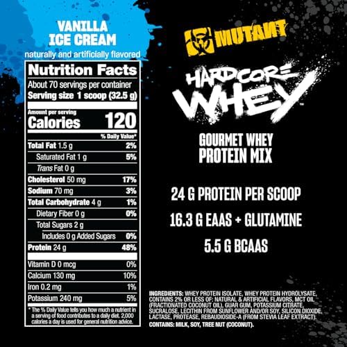 Mutant Hardcore WHEY, 100% Whey Protein Isolate, Vanilla Ice Cream, 5 lb