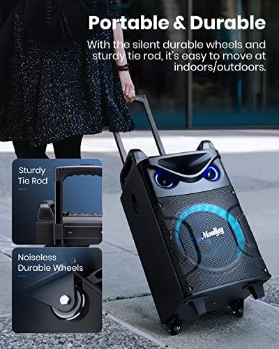 Moukey Karaoke Machine, 10" Woofer Portable PA System, Bluetooth Speaker with 2 Wireless Microphones, Lyrics Display Tablet Holder