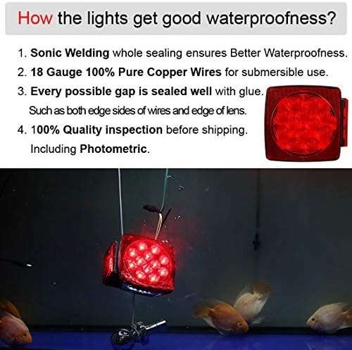 CZC AUTO 12V Submersible LED Trailer Tail Lights Left&Right Reverse Lights | Stop Tail Turn Signal Lights for Under 80 Inch Boat Utility Trailer