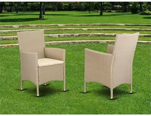 East West Furniture HVLC153V Valencia Patio Bistro Wicker Dining Chairs with Cushion, Set of 2, Cream