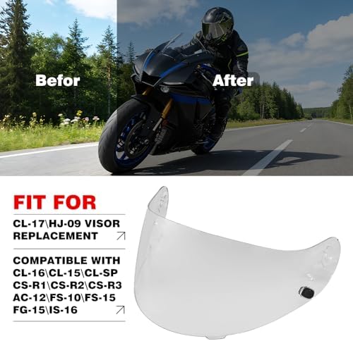 VCOROS Motorcycle Helmet Face Shield Visor Repalcement for HJ-09 CL-15 CL-17 CL-16 CL-SP AC-12 FS-10 CS-R1 IS-16 CS-R2 Shield (Smoke)