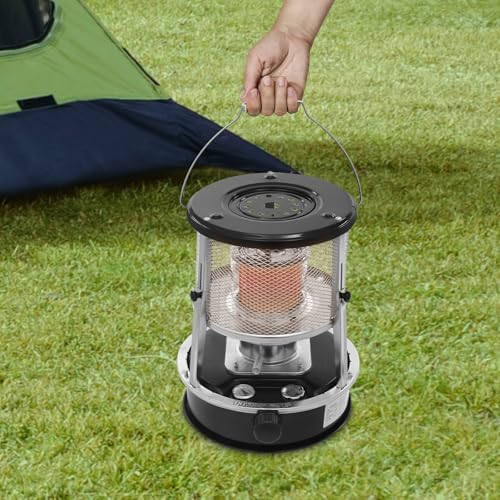 2-in-1 Portable Kerosene Heater & Stove, 9000 BTU Non-Electric Indoor Outdoor Heater with Handle, Heaters for Camping, Garage, Ice Fishing, Hunting, Emergency, Adjustable Height, 4.6L Tank (Black)