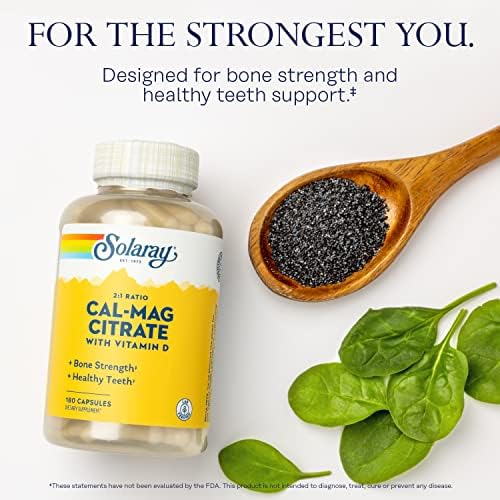 SOLARAY Calcium Magnesium Citrate 2:1 with Vitamin D3, 180 Capsules | Bone