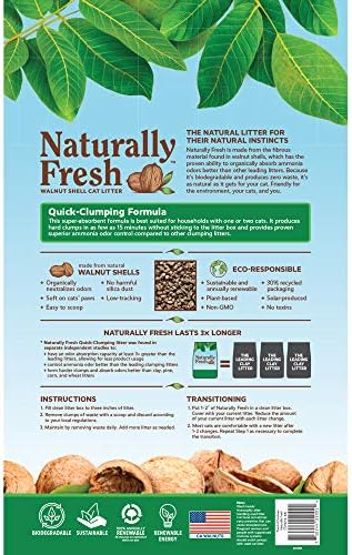 Naturally Fresh Cat Litter Made From Walnut Shells, 1-2 Cats, Unscented, Upcycled, Easy Scooping, Sustainable, 26 Lbs