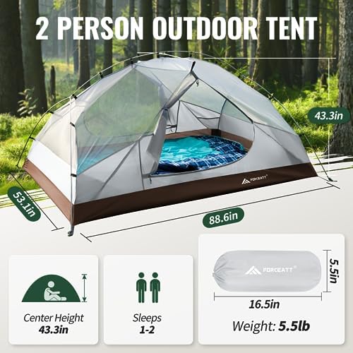Forceatt Tent for 2 and 3 Person is Waterproof and Windproof, Camping Tent for 3 to 4 Seasons