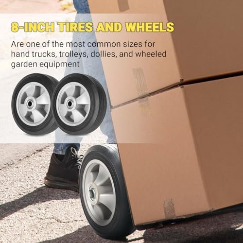 AR-PRO 2-Pack 8" x 2" Solid Run-Flat Replacement Tire with 5/8" Axle & 2" Offset Hub for Hand Trucks Wheelbarrows Dollies Trolleys – Heavy-Duty
