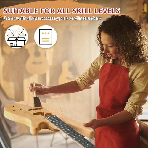 Ktaxon DIY Electric Guitar Kit, 44Inch DIY Bass Guitar Kit (KIB) | Mahogany Body, Solid Wood Fingerboard and Maple Neck, Easy Installation & All Accessories Included to Build Your Own Guitar