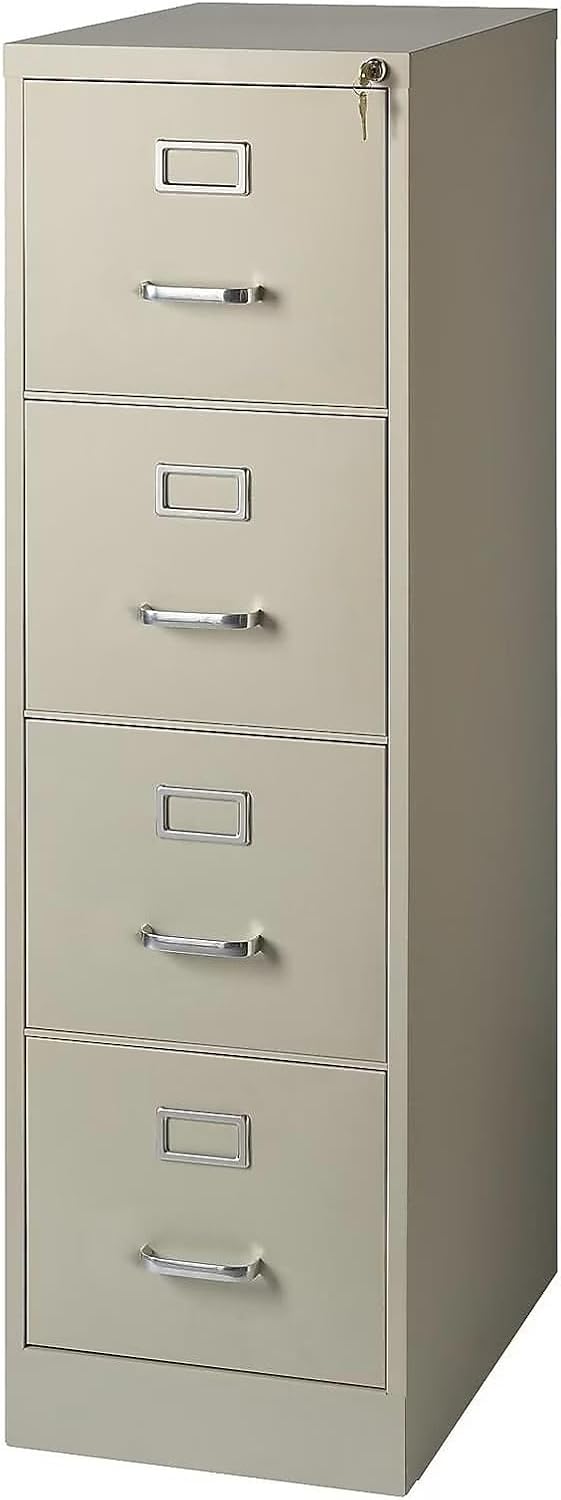 Staples 4-Drawer Vertical File Cabinet, Letter Size Documents, Lockable, 26.5" D x 15" W x 51.97" H, Putty/Beige