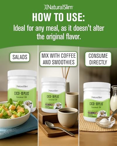 NaturalSlim Coconut Oil with CoQ10, MCT Oil, Fresh Flavor | MCT Oil Organic Coconut Oil for Baking, Mixing with Shake, Smoothies, Coffee