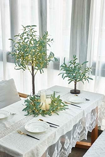 LITBLOOM Lighted Tabletop Olive Tree 18IN 50 LED Fairy Lights with Timer Battery Operated or USB Plug in Bonsai Tree for Wedding Christmas Spring