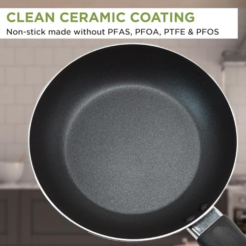 Ecolution Easy Clean Ceramic Nonstick Cookware Set, Dishwasher Safe Kitchen Pots and Pans Set, Comfort Grip Handle, Even Heating