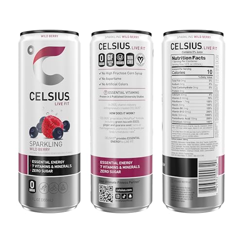 CELSIUS Sparkling Wild Berry Energy Drink, 12 Fl Oz Cans, 4 Pack
