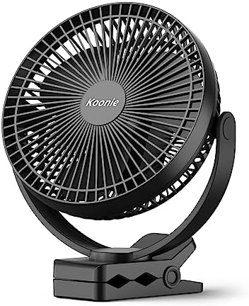 Koonie 8" Clip on Fan, 10000mAh Rechargeable Battery, Strong Airflow, Black