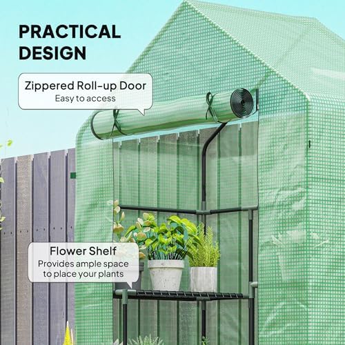 Outsunny 56" x 29" x 76" Portable Walk-in Garden Greenhouse with Built in 3-Tier Shelves