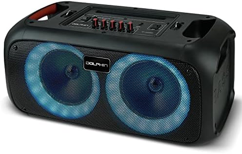 Dolphin Boombox Bluetooth Party Speaker with Wired Mic, Dual 6.5" Woofers | 1" Tweeter, WaveSync Pairing, LED Lights, USB/microSD/FM/AUX