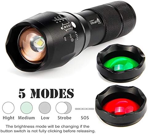 ULTRAFIRE A100 Tactical Flashlight, 800 Lumens 5 Modes LED Zoomable Hunting Flashlight Torch with Duty Belt Flashlight Holster