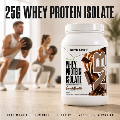 NutraBio Natural Whey Protein Isolate Protein Powder, 25g Protein with Complete Amino Acid Profile, Non-GMO, Soy & Gluten Free, Low Carb, Low Calorie - 20 Servings- Chocolate