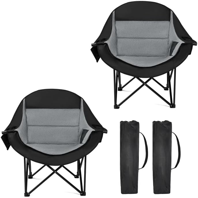 Oversized Camping Chairs for Adult - Heavy Duty Padded Portable Folding Chair XL Collapsible Camp Chair with Cup Holder Side Pocket for Outdoor Lawn Beach Sport Fishing Support 500LBS, Grey