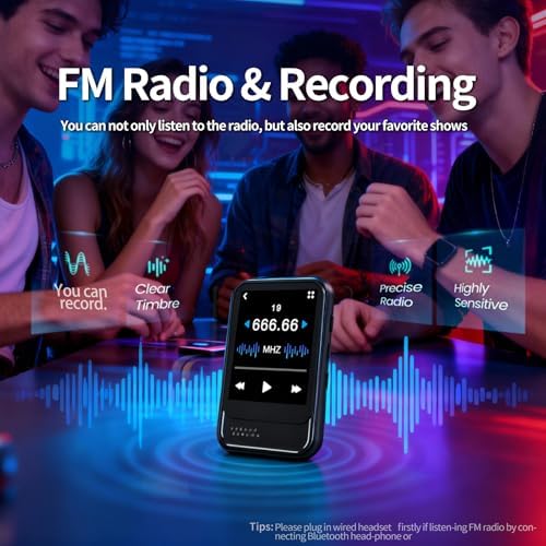MP3 Player with Bluetooth, Mini MP3 Player with Speaker, Built-in Micro SD Card Slot, Portable Music Player with FM Radio, Video, Voice Recorder