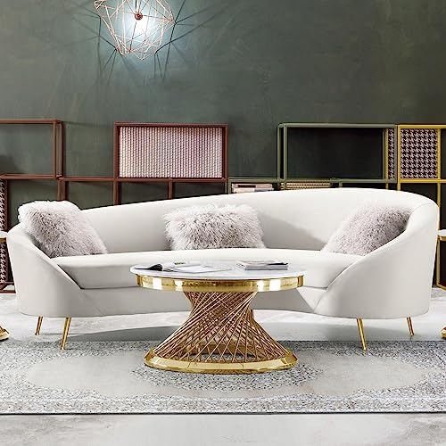 Celine Curved Sofa in Light Cream Velvet