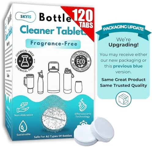 Skyis Water Bottle Cleaning Tablets 120 Pack, Up to 2 Years Supply, No Scrub Bottle Cleaner for Stainless Steel, Tumbler, Hydration Bladder