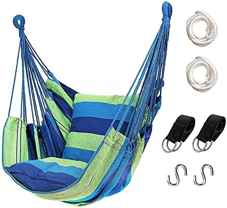 Hommtina Hammock Chair Hanging Rope Swing, Max 300 Lbs Hanging Chair with Pocket & Durability Perfect for Outdoor, Home, Bedroom, Patio