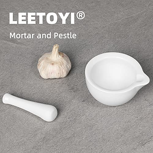 LEETOYI Small Ceramic Mortar Pestle Set, Herb Grinder Pill Crusher 3.3-inch