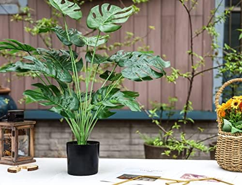 Toopify 28" Fake Plants, Artificial Monstera in Black Pot for Office Decor