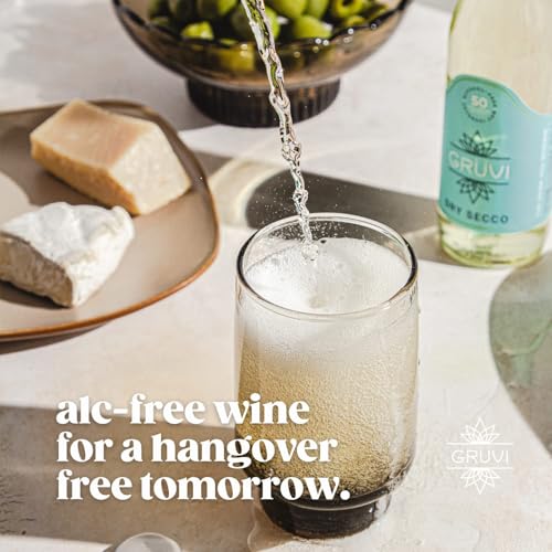 Gruvi Non-Alcoholic Dry Secco, 50 Calories, 8-Pack, 0% ABV, Non Alcoholic Sparkling Wine, Zero Alcohol Wine, NA Wine