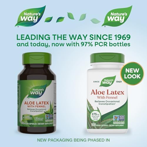 Nature's Way Aloe Latex with Fennel, 275 mg per Serving, 100 ct | Aloe Vera Capsules for Occasional Constipation*, Non-GMO Project Verified, Vegan