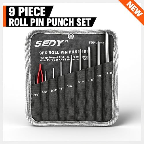 9-Piece Roll Pin Punch Set - Fast Pin Removal - Durable Steel & Construction - For Automotive, Firearm Maintenance, Watch