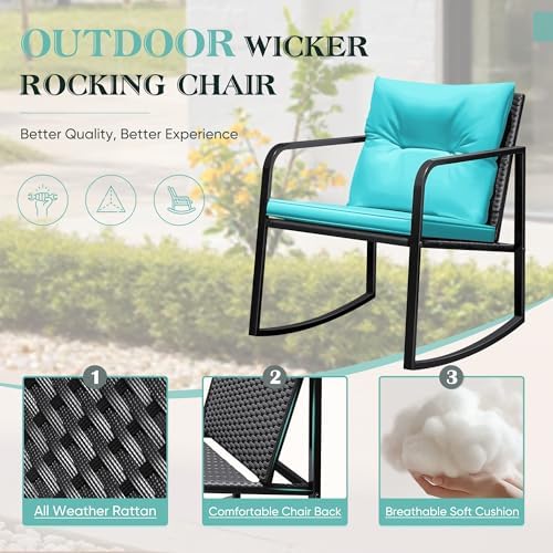 Greesum 3 Pieces Rocking Wicker Bistro Set,Patio Conversation Sets,Beige