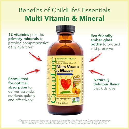 CHILDLIFE ESSENTIALS Kids Multivitamin & Mineral, Mango, 8 Fl Oz (2 Pack) | Vitamins for Kids, Liquid Multivitamin Supplement, Toddler & Baby Wellness, Natural, & Mineral
