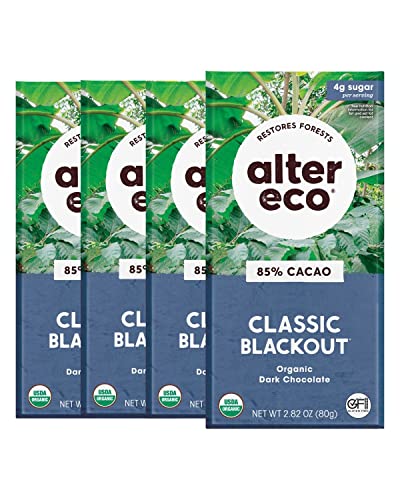Alter Eco | Classic Blackout | 85% Pure Dark Cocoa, Fair Trade, Organic, Non-GMO, Gluten Free Dark Chocolate Bar, 12 Bars
