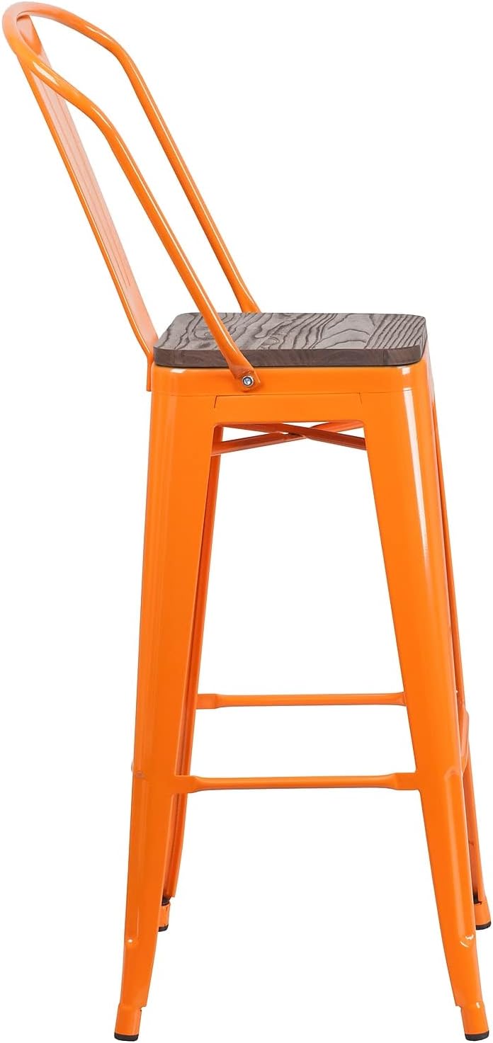 Flash Furniture 30 in Metal Barstool with Back, Blue | Commercial Grade, Removable Back, Indoor/Outdoor Use