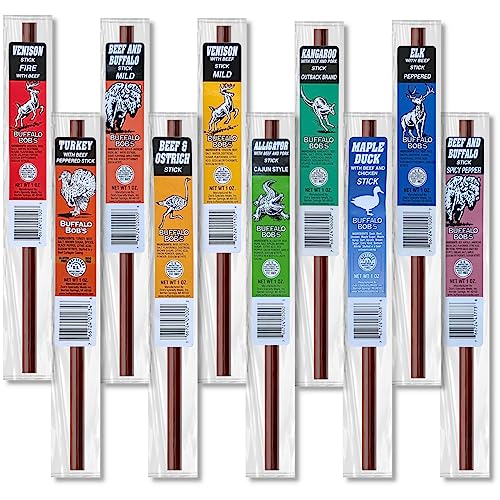 10 Piece Game Jerky Sticks Alligator-elk-buffalo-kangaroo-ostrich-pheasant-venison-wild Boar Variety Pack